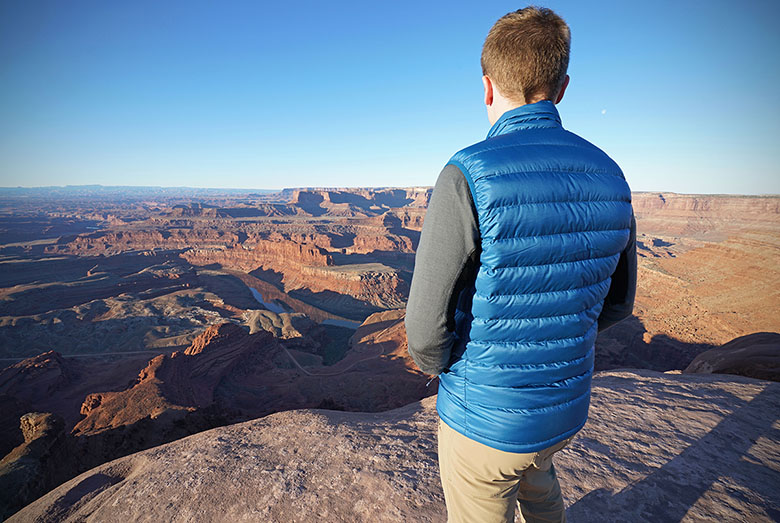 Patagonia Down Sweater Vest (overlooking canyon)
